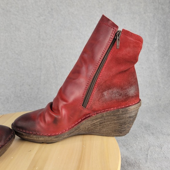 Fly London Simi Boots Wedge Womens Shaft Slip On Zip Red Merlot EU 39 9-9.5 - Picture 7 of 11